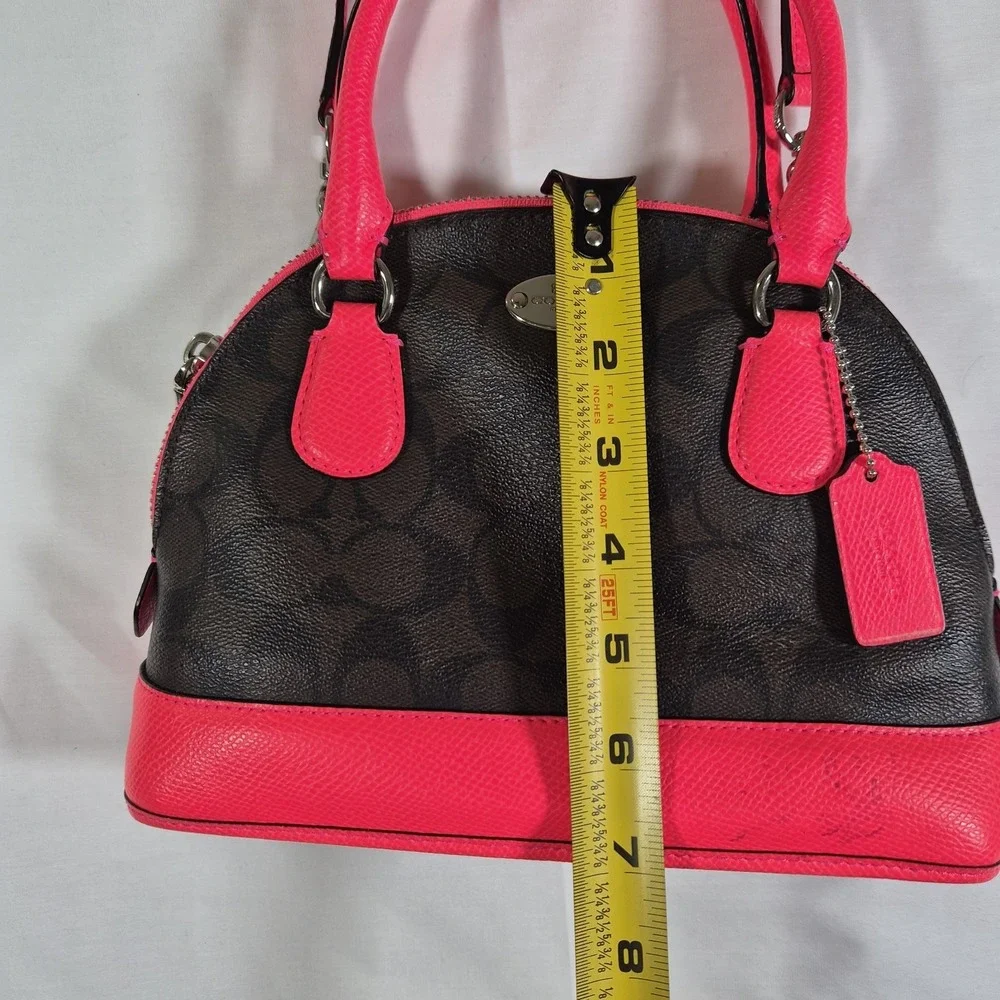 Coach Signature Dome Satchel‎ Bag Brown Pink Leather Crossbody Purse